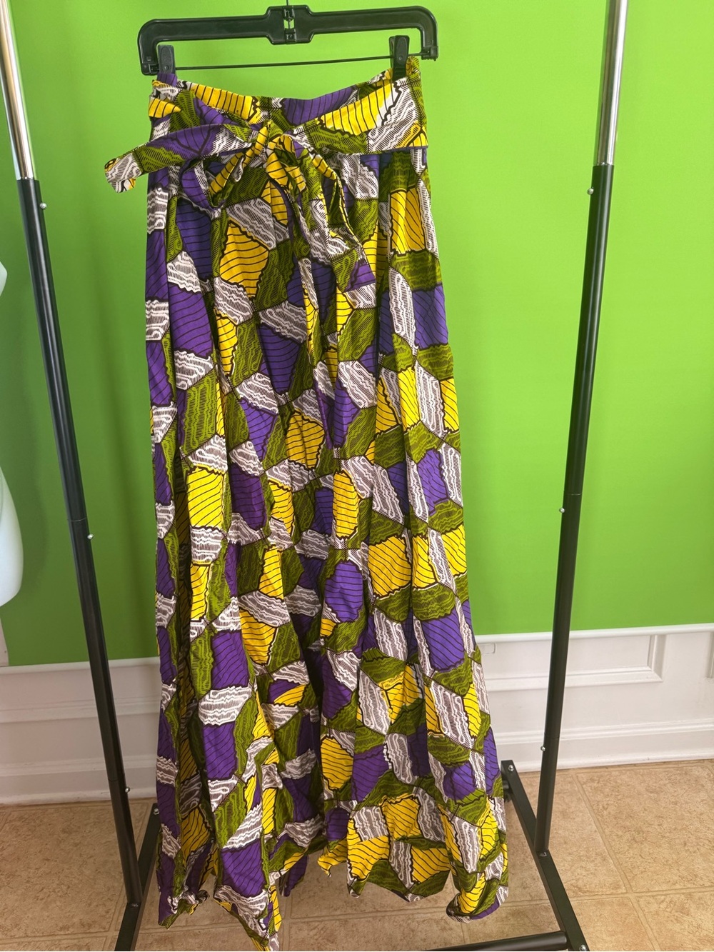 Vibrant African Purple & Yellow Printed Maxi Skirt